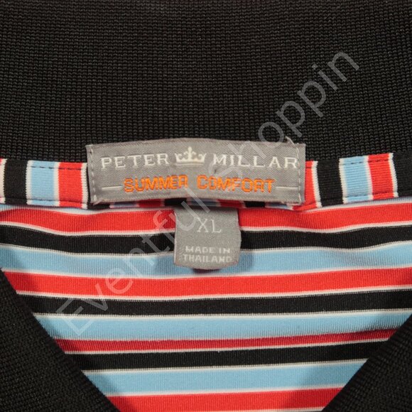 Peter Millar Summer Comfort Golf Polo Shirt Mens XL Red Blue Black Stripe - Picture 4 of 5